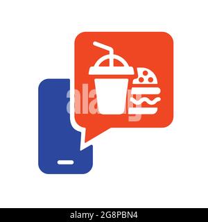 Fast food delivery service vector glyph icon. Burger with soft drink symbol. Mobile app order food online website. Stock Vector