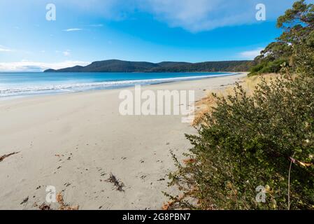 Adventure Bay, Bruny Island, southeast Tasmania, Australia where Captain Cook stopped and restocked with provisions on his third voyage south in 1777 Stock Photo