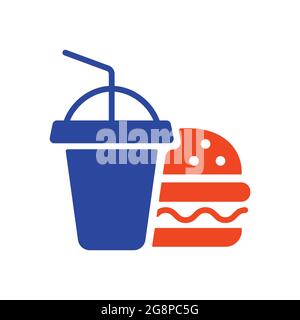 Burger with soft drink vector glyph icon. Delivery sign. Graph symbol for cooking web site and apps design, logo, app, UI Stock Vector