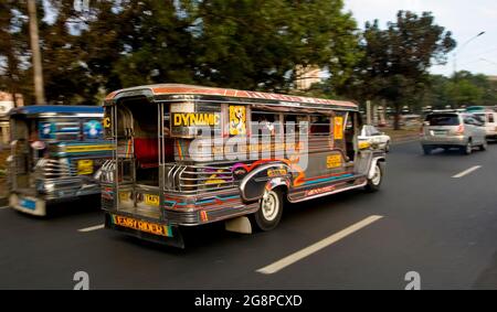 Jeepney traffic in central Manila, Philippines, Southeast Asia, Asia Stock Photo