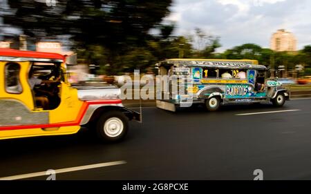 Jeepney traffic in central Manila, Philippines, Southeast Asia, Asia Stock Photo