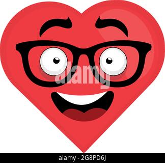 Vector illustration of cartoon character emoticon in the shape of a heart with glasses Stock Vector