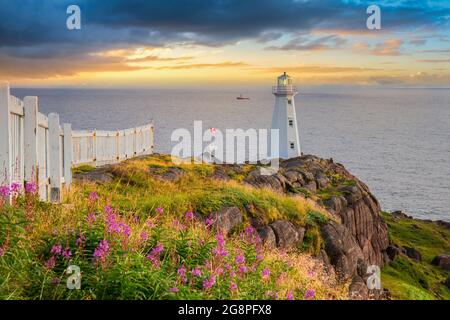 Watching the sunrise at Cape Spear Lighthouse in St. Johns, Newfoundland Stock Photo