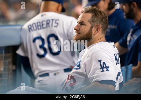 Los Angeles Dodgers first baseman Max Muncy (13) during a MLB game against the San Francisco Giants, Wednesday, July 21, 2021, in Los Angeles, CA. The Stock Photo