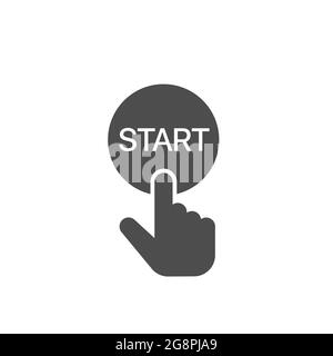 Start button click glyph icon. Launch. Hand pushing button. Silhouette symbol Stock Vector