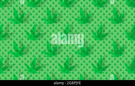 Cannabis green leaves pattern on green background Stock Photo