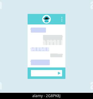 Chat bot dialoge window with cute ai robot on bar. Stock Vector
