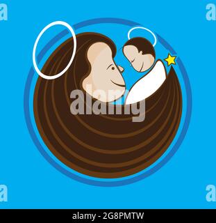 Christmas icon of a smiling Mary with baby Jesus Stock Vector