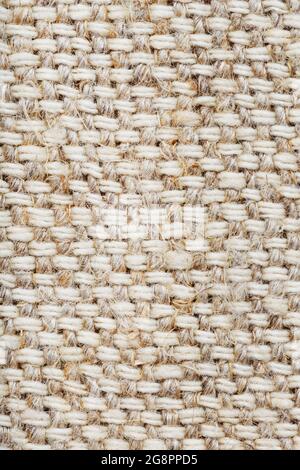 Burlap fabric with linen fibers as background. Full Screen Macro Stock Photo