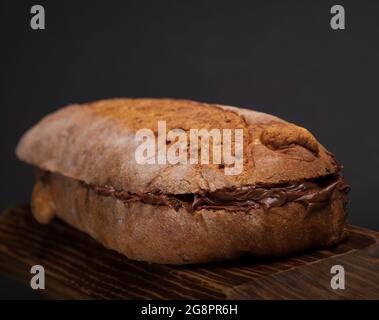Sweet tasty sandwich with nutella chocolate hazelnut spread Stock Photo