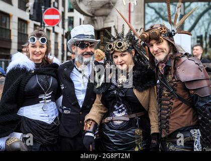 Participants in steam punk costume outfits at London New Year's Day Parade (LNYDP), England Stock Photo