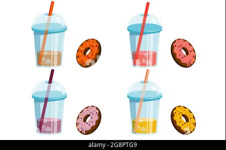 Donut and lemonade. Set. Street food and drink on a hot summer day. Stock Vector