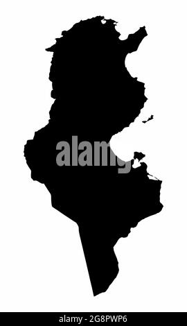 Tunisia dark silhouette map isolated on white background Stock Vector