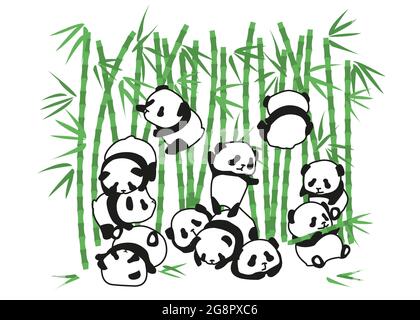 Background with funny pandas and bamboo. For children's wallpapers, covers. Stock Vector