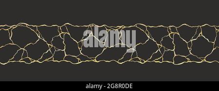 Abstract hand drawn seamless pattern, kintsugi background with gold gradient, organic surface, great for textiles, banners, wallpapers, tiles - vector Stock Vector
