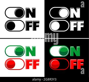 On and Off switch buttons. Vector on transparent and black background Stock Vector