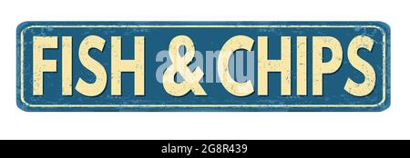 Fish and chips vintage rusty metal sign on a white background, vector illustration Stock Vector
