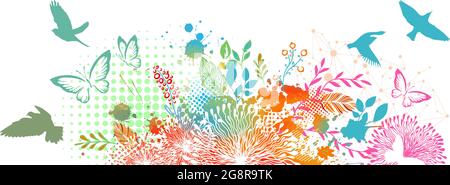 Multicolored floral abstraction background with blots. Vector illustration Stock Vector