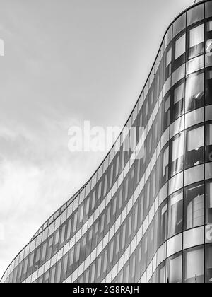 A black and white fine art photograph of modern architecture found in the Scottish city of Glasgow. Stock Photo