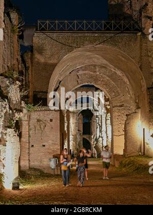 Italy, Rome, 21 July, 2021. A night vew of the roman forum on the Palatine Hill   Photo © Fabio Mazzarella/Sintesi/Alamy Live News Stock Photo