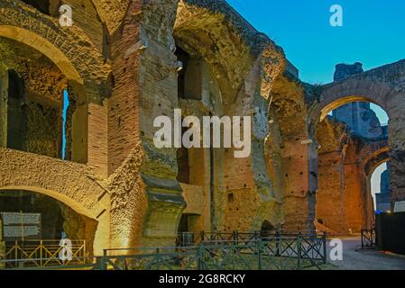 Italy, Rome, 21 July, 2021. A night vew of the roman forum on the Palatine Hill   Photo © Fabio Mazzarella/Sintesi/Alamy Live News Stock Photo