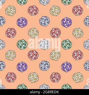 Seamless pattern with hand drawn colorful crystals on pink background. Stock Vector