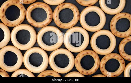 Many cracker rings on black background Stock Photo