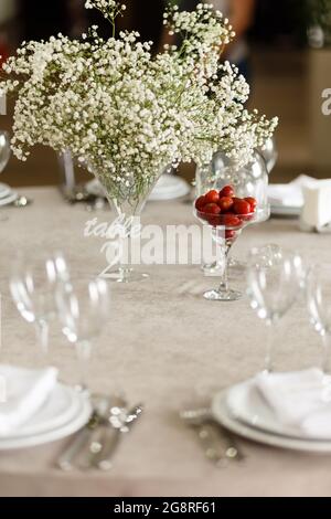 stylish festive wedding table set Stock Photo