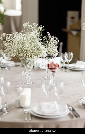 stylish festive wedding table set Stock Photo