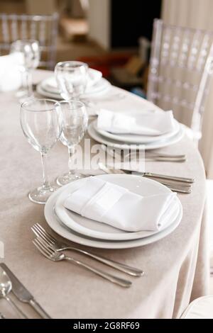 stylish festive wedding table set Stock Photo