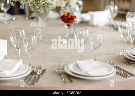 stylish festive wedding table set Stock Photo