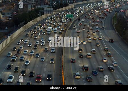 Traffic on Freeway Through Downtown Atlanta, Georgia