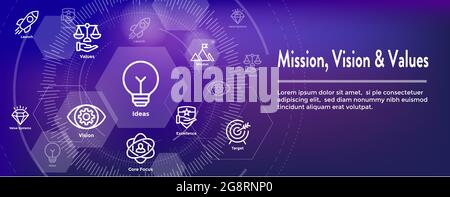 Mission Vision and Values Web Header & Icon Set Stock Vector