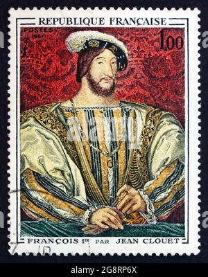 FRANCE - CIRCA 1967: a stamp printed in the France shows Francois I, Painting by Jean Clouet, circa 1967 Stock Photo