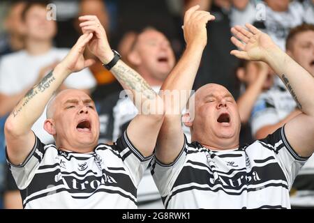 Huddersfield, UK. 22nd July, 2021. Hull FC fans show support during the Rugby League Betfred Super League Round 15 Huddersfield Giants vs Hull FC at John Smith's Stadium, Huddersfield, UK Credit: Dean Williams/Alamy Live News Stock Photo