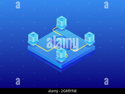 Cloud Computing platform with data centers. 3d isometric vector illustration of cloud platform such as PaaS, SaaS, IaaS. Stock Vector