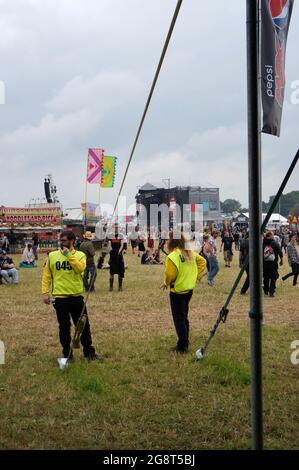 Two stewards at an outdoor festival Stock Photo