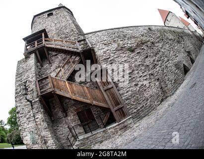 Epping Tower (Eppingi Torn), Tallinn Old Town, Estonia - showing the wooden staircase on the outside Stock Photo