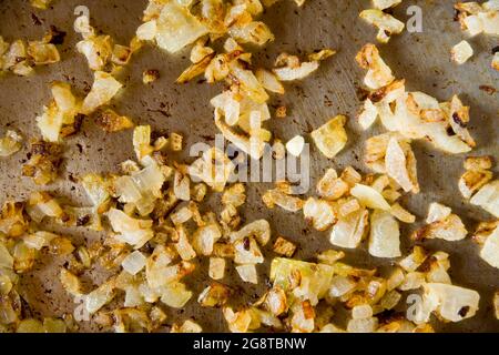 Roasted onion in pan Stock Photo