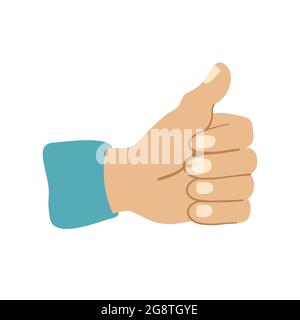 Man hand with a raised thumb isolated on white background. Stock Vector