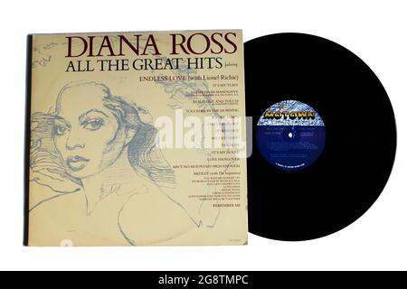 R&B Soul artist, Diana Ross music album on vinyl record LP Motown disc. Titled: All the Great Hits album cover Stock Photo