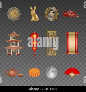 Set of chinese mid autumn festival elements Stock Vector