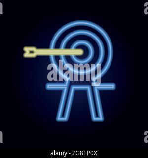 Target neon light line art vector icon. Outline symbol of dartboard. Success strategy pictogram made of thin strokes. Stock Vector