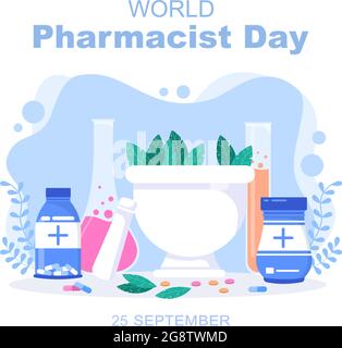 World Pharmacists Day Which Is Held on September 25th. Doctor, Medicine and Pills Concept. For Background, Banner or Poster Landing Page Illustration Stock Vector