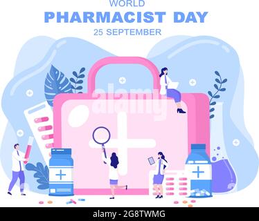 World Pharmacists Day Which Is Held on September 25th. Doctor, Medicine and Pills Concept. For Background, Banner or Poster Landing Page Illustration Stock Vector