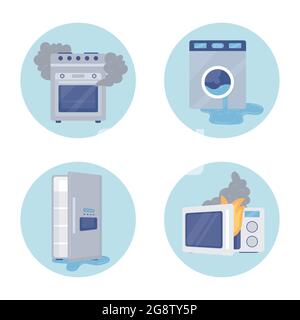icons set broken appliances Stock Vector