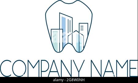 Stylish vector logo for dentistry, isolated on a white background. Thin lines, cities inside the image of the tooth. Elegant and clean for your dental clinic. Stock Vector