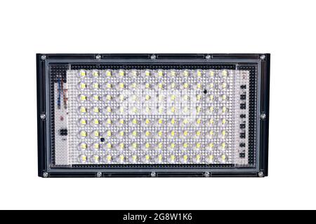 led lamp with black border isolated on white background. Catalog of lamps for  electrician or construction worker. Lighting device for home and street Stock Photo