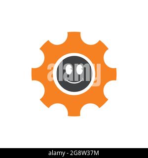 gear setting smile concept logo icon vector flat concept design Stock Vector