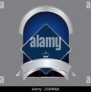 Silver elegant vintage shield label design template with copyspace Stock Vector
